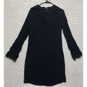 Kut From The Kloth Dress Womans Sz 4 Black Ruffle 1/4 Button Roll Sleeve Pockets